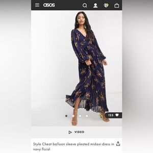 *NWT* ASOS Style Cheat balloon sleeve pleated midaxi dress in navy floral